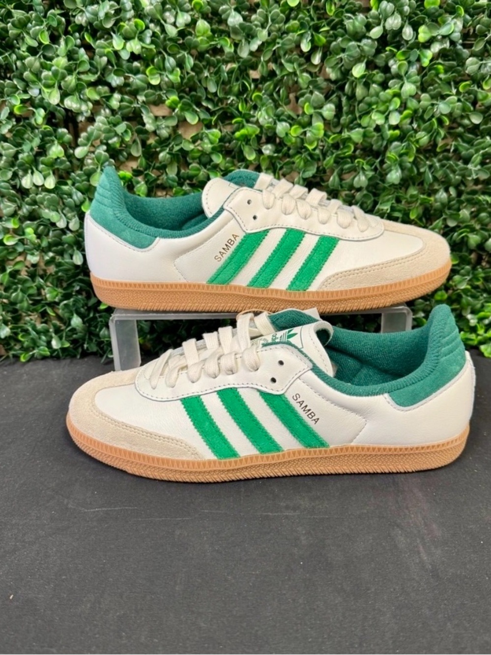 adidas Samba Low-Top OG Sneakers in White & Green with Gum Sole